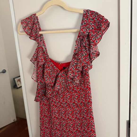 MARISSA WEBB Red Floral Ruffle Tiered Midi Dress - Picture 10 of 11